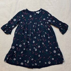 Gymboree Navy Floral Kids Dress Bell Sleeves Flowy Lined 7